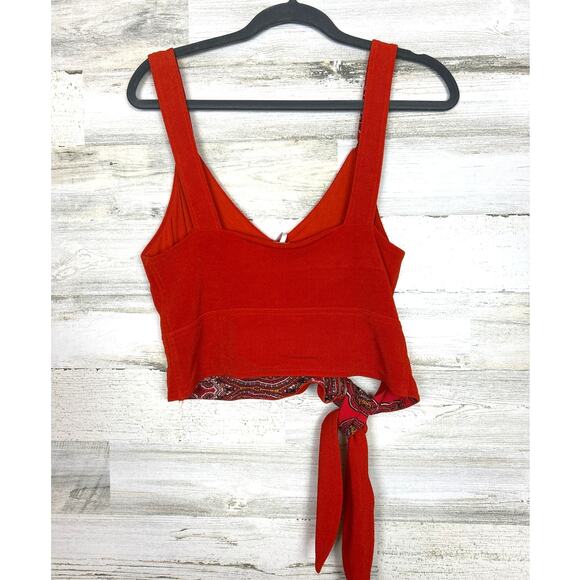 Free People womens size small Paisley Pop Tank orange boho summer top crop tie - Picture 5 of 8